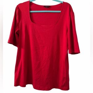 Lafayette 148 Red Square Neck Pullover Tee, Women’s Size XL. Luxury Top